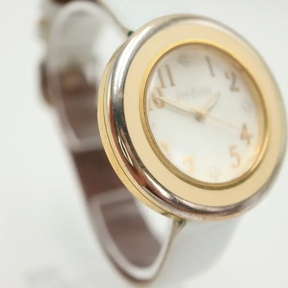 Joan Rivers Classic Womens Watch 41mm Cream Bezel White Leather w New Battery